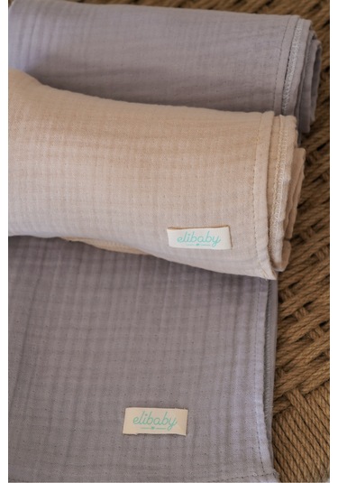 Pamuk 4 Katlı Müslin Battaniye Seti 2'li Bej ve Gri Bej Gri