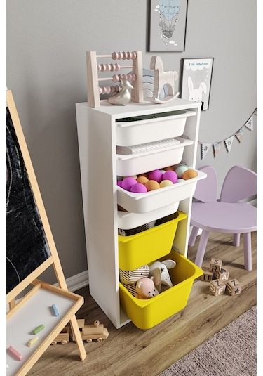 %100 Mdf - Large Mono 6 Sepetli Oyuncak Dolabı Sarı