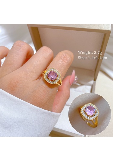 Geometrik Elmas Taşlı Yuvarlak İnci Yüzük No.81 Çok Renkli