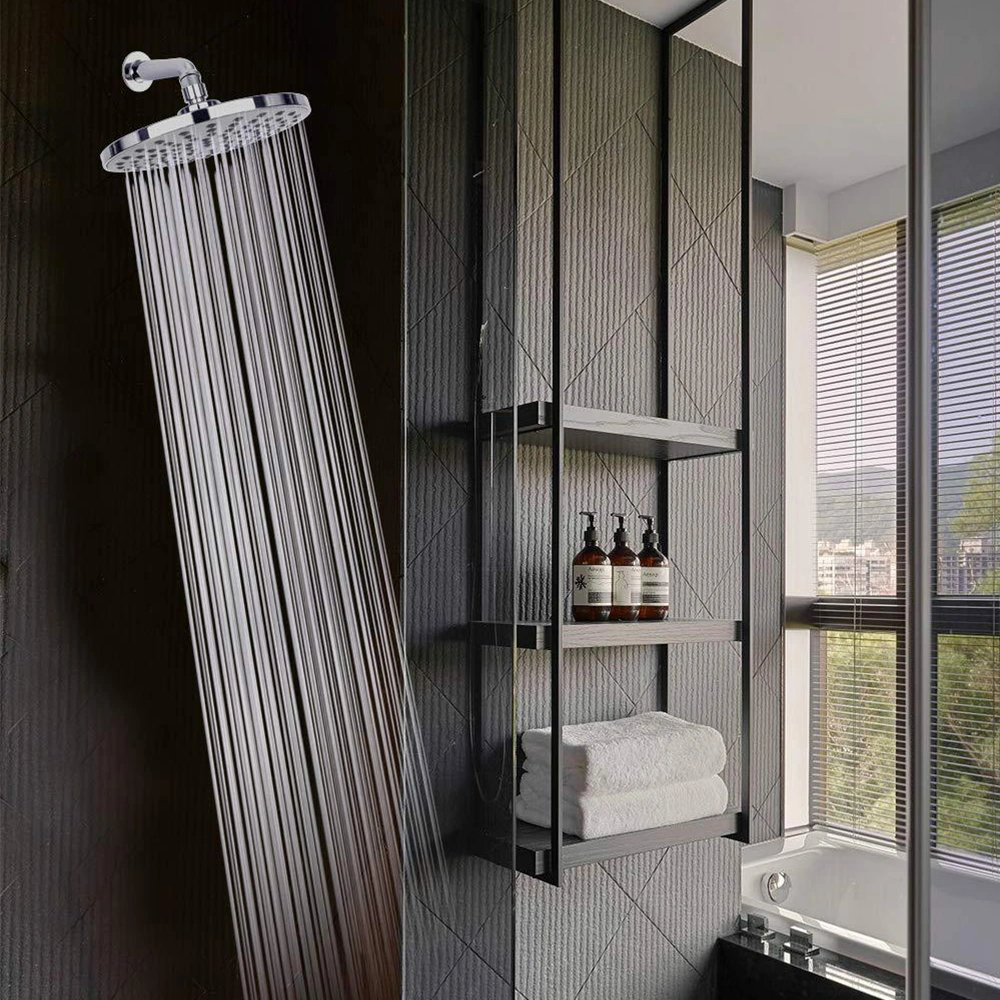 Lemestar 21cm Dairesel Abs Duş Başlığı, G1/2 Bağlantı, Otomatik Temizleme Uçlar, Yüksek Basınçlı Ve Su Tasarruflu, Çelik Kaplama Boru Hariç Gümüş