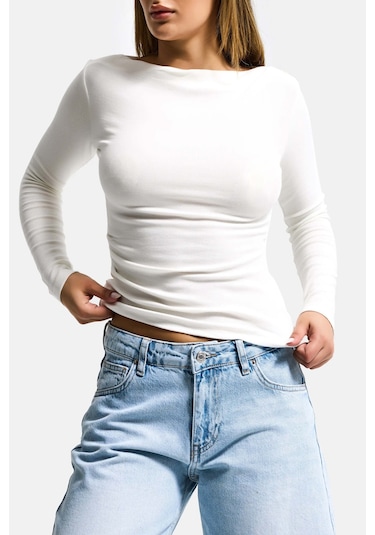 Itsbasic Kadın Beyaz W5 %100 Pamuk Asimetrik Kesim Esnek Bluz Body