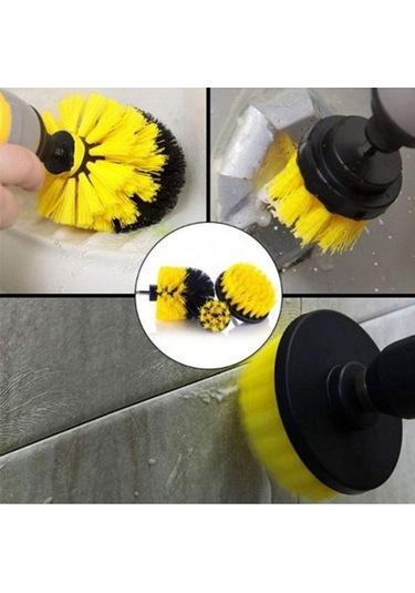 3lü Matkap Ucu Araba Tekerliği Jant Koltuk Yıkama Banyo Duşakabin Temizleme Fırçası Seti