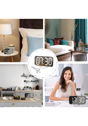 Techtic Alarmlı Termamotre Aynalı Çift USB Masa Saati