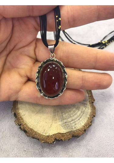 Kahverengi Akik Taşlı Gümüş Kolye 925 Ayar 512653958