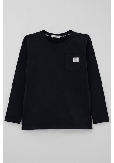 Breeze Erkek Çocuk Uzun Kollu Tişört Cool Yazı Armalı Cepli 4-8 Yaş, Lacivert Lacivert