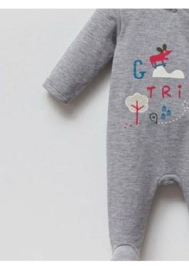 Erkek Bebek Öncen Çıtçıt Kapamalı Patikli Tulum-14941 Gri