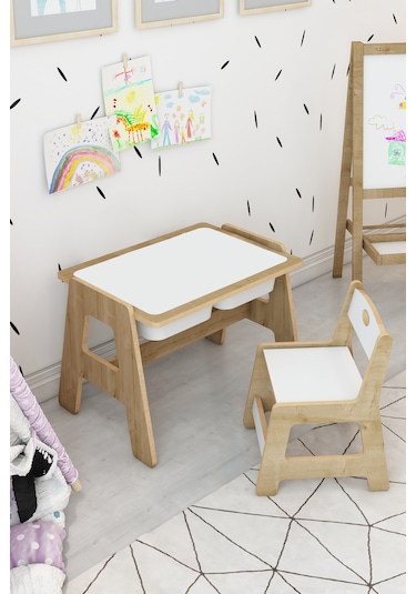 Lesson Montessori Ahşap Aktivite Masa Sandalye Takımı Pembe Beyaz