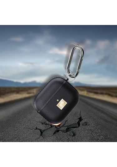 Airpods 4 Uyumlu Kılıf Deri Görünümlü Askı Aparatlı Wlons Kulaklık Kılıfı Siyah