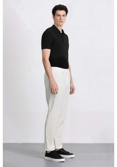 DeFacto %100 Pamuk Keten Görünümlü Pantolon Beli Lastikli Slim Fit Dar Kesim Cepli Düz Paça D2671AX25SMER85