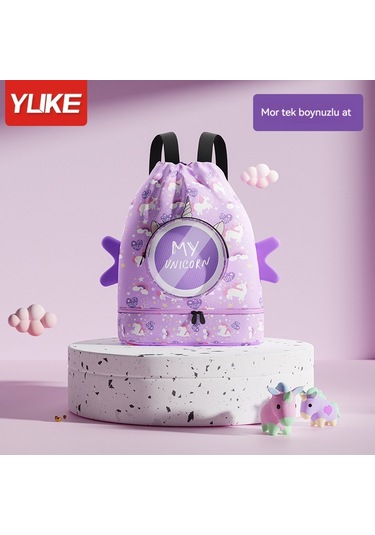 Aurora Çocuk Kuru Ve Islak Ayırma Karikatür Plaj Sırtçantası Su Geçmez Sırtçantasımor Tek Boynuzlu At Mor