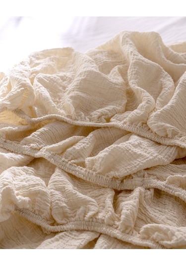 Madame Coco Breville Tek Kişilik Müslin İpliği Boyalı Lastikli Nevresim Takımı - Ekru/bej 8684427212158 Çok Renkli