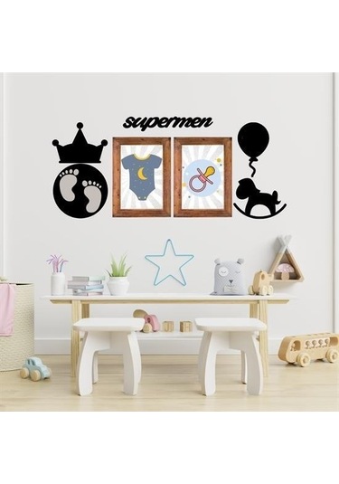 Evyora Deco103 Supermen Dekoratif Duvar Süsü Tablo Aksesuar Ahşap Tasarım Hediye Pano Sticker Seti