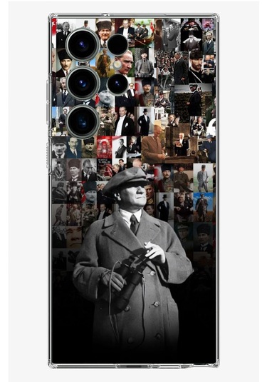 Samsung Galaxy S24 Ultra Uyumlu Atatürk Portre Kolaj Baskılı Silikon Kılıf Renkli