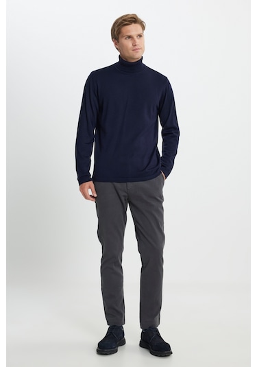 AC&Co / Altınyıldız Classics Standart Fit Normal Kesim Tam Balıkçı Yaka Pamuklu Erkek Triko - Lacivert