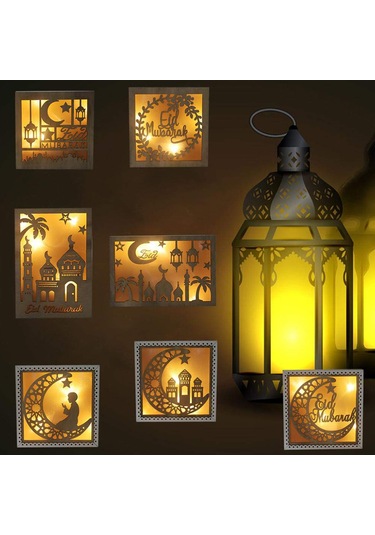 Symbee Muslim Bayramı Dekorasyonu Ahşap Aydınlatmalı Yıldız Mevki Mimari Tasarımı Ev Dekoru Hediye - Jm01935 Siyah