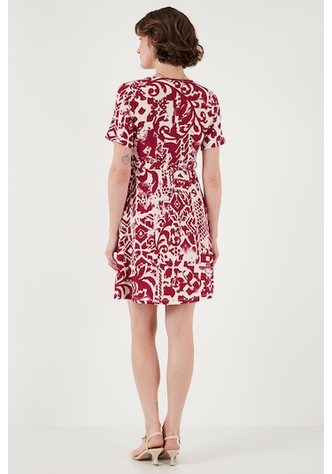 Lela Desenli Kruvaze Yaka Regular Fit Bayan Elbise 5865723 Mürdüm