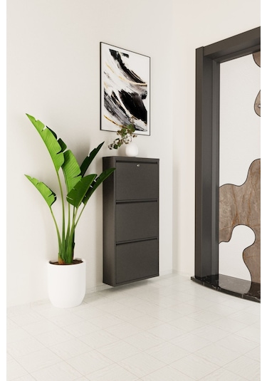 Kilitli 3 Kapaklı Metal Ayakkabılık Antrasit Antrasit