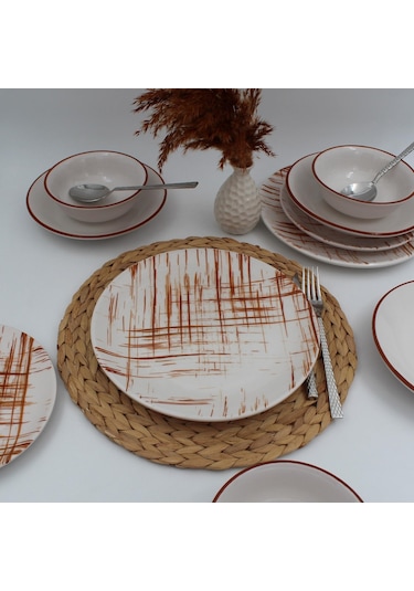 Ekose 16 Parça 4 Kişilik Karamel Yemek Takımı