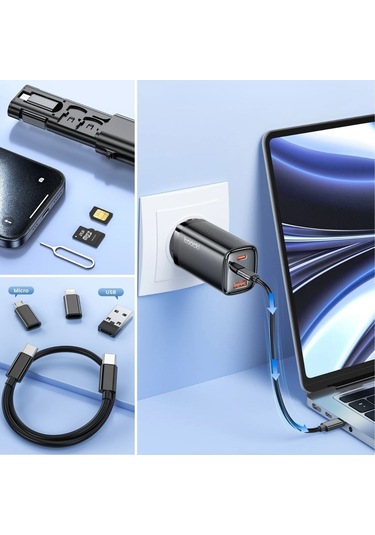 Zmc Bilişim Cep Tipi 60w Bas Aç Type-c,iphone Şarj,micro Usb Hızlı Şarj Data Kablo Seti