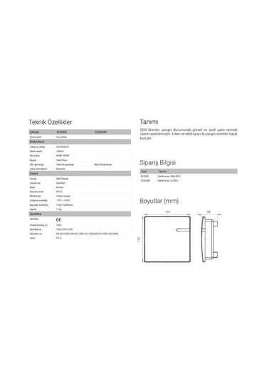 Eds Ecsı20 Dahili Yangın Sireni 1 Led Gösterge