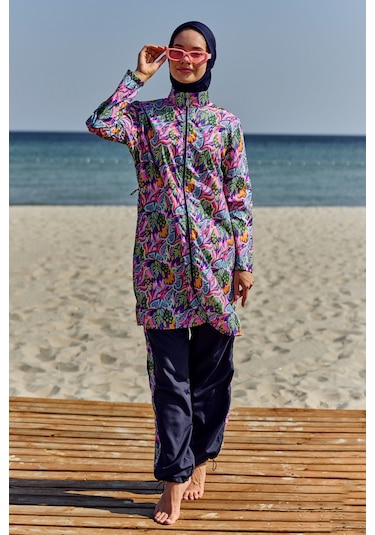 Paraşüt Tam Kapalı Tesettür Mayo Nisa R5501 Lacivert