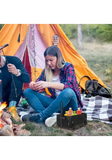 Açık Kamp Katlanır Sepet Mini Katlanabilir Arabası Tekerlekler Açık Kahverengi