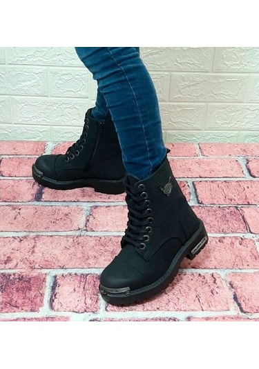 Hammerjack 17600.F Siyah Hakiki Deri Fermuarlı Bağcıklı Çocuk Bot