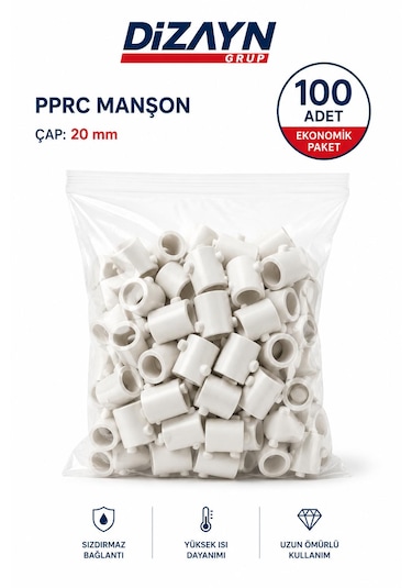 Dizayn Pprc Manşon 20 Mm 100 Adet Pn25 Temiz Su Tesisat Ek Parçası