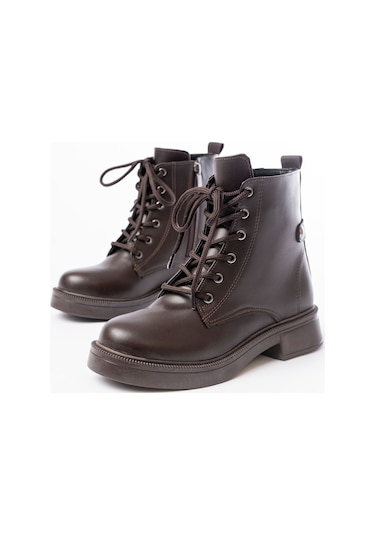 02-2003 Kahve Cilt Bağcıklı Fermuarlı Günlük Kadın Bot Kahve