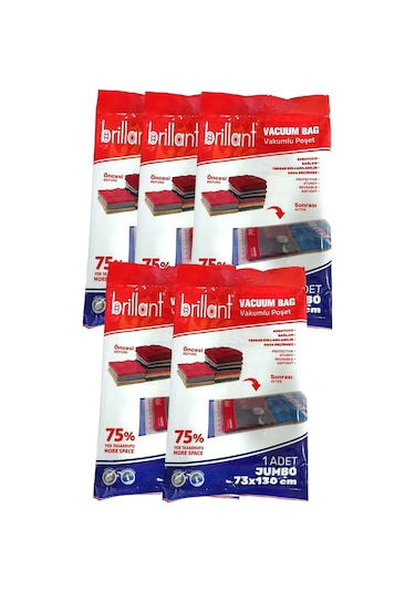 Brillant Vakumlu Hurç, 5li Set, Jumbo Boy 73x130 Şeffaf