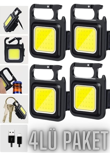 4 Adet Led Anahtarlıklı Metal Kasa El Feneri Cep Boy Cob 800mah Siyah