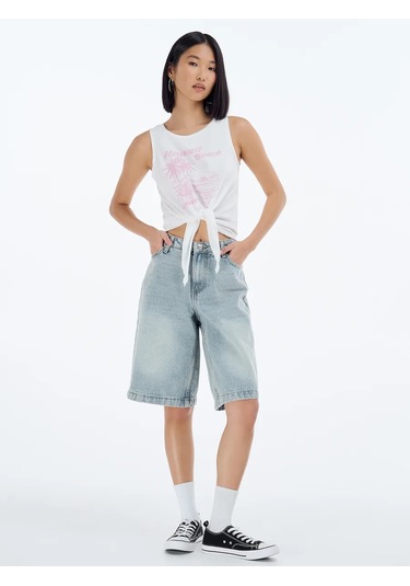 Tvoe Baskılı Yazıdan Belinde Dantel İle Bağlı Yazlık Askılı Üst 226125399 Beyaz