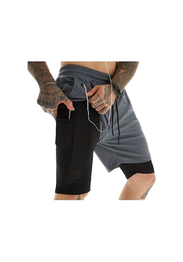 Mooly Unisex Koşu Ve Antrenman Sporcu Şortu 2 In 1 Antrasit