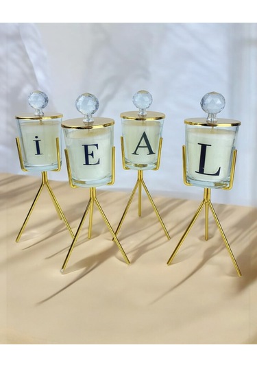 Ashen Kristal Tepeli Cam Harfli Mumluk Dörtlü Ayaklı