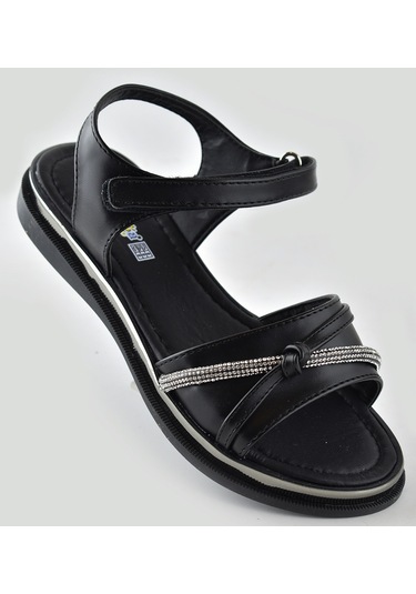 667e Ortopedik Taban Kız Çocuk Sandalet Terlik Düğün Abiye Gündelik Vetta Siyah