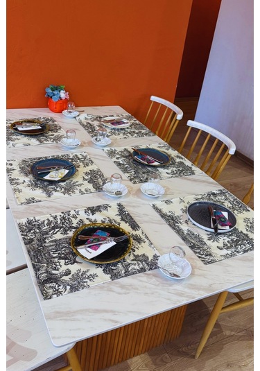 Toile De Jouy %100 Pamuk 6 Lı Amerikan Servis Seti 37x42 Cm - Zt300 Ekru