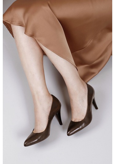 Gönderi R Kahve Antik Sivri Burun İnce Topuklu Hakiki Deri Stiletto Kahverengi