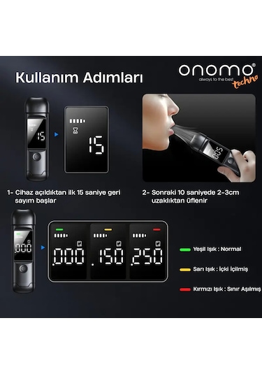 Onomo Techno Profesyonel Alkolmetre Lacivert Alkol Ölçüm Cihazı