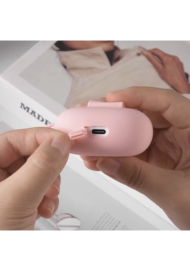 Huawei Freeclip 2 Kulaklık Uyumlu Mat Silikon Kılıf + Kanca Pembe