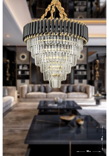 Avizemoda Palmira 60 Cm'Lik Kristal Taşlı Lüks Avize 6'Lı - (Siyah-Gold)