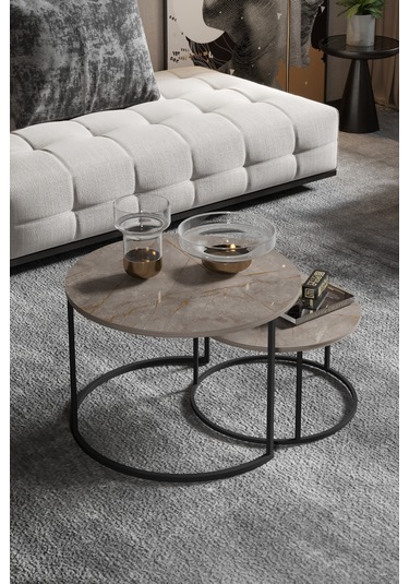 Orta Sehpa Bade İkili Lüx Yan Sehpa Masa Gordion Çok Renkli