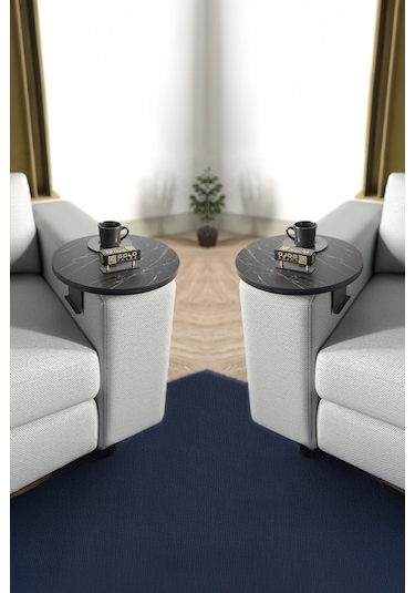 İkili Yan Sehpa Ayarlanabilir Tepsi Yuvarlak Bendir