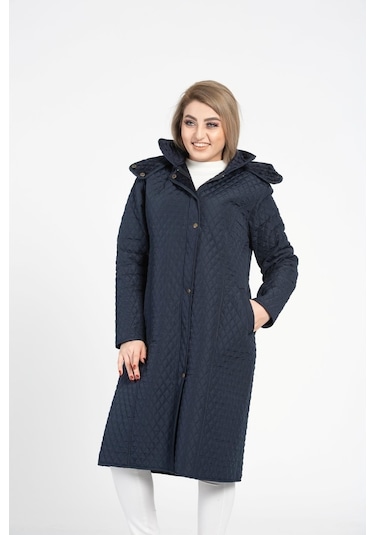 Vetre Kadın Kapitone Mont (105 Cm) Lacivert Büyük Beden 1018 Çok Renkli