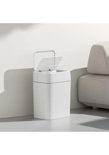 Porsima 4147 Hareket Sensörlü Sessiz Kapatma Çöp Kutusu Banyo Mutfak Çöp Kovası Kapaklı Banyo Çöp Kovası Beyaz