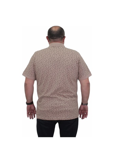 Starbattal Erkek Büyük Beden Polo Yaka Tişört Leaf 24457 Bej-Bej