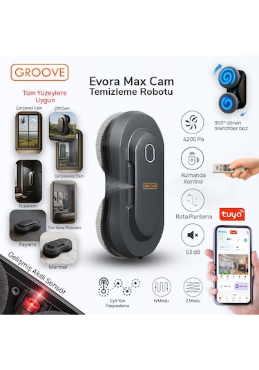 Groove Evora Max 2 Ultrasonik Spreyli Cam Silme Robotu