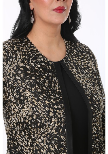 Büyük Beden 3755 Siyah-altın Ceket+bluz Takım 001