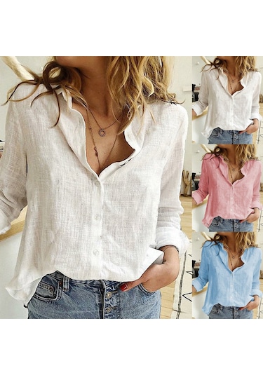 Sones İlkbahar Ve Sonbahar Rahat Bol Uzun Kollu Nefes Alabilir Keten Gömlek Siyah