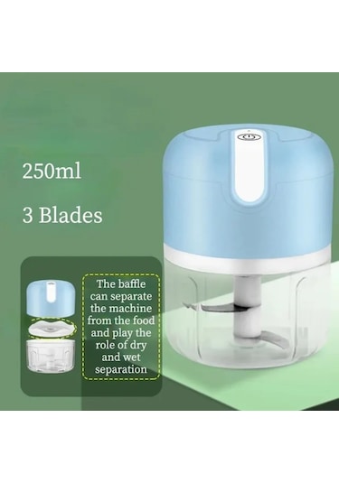 Sarımsak Ezici Taşınabilir Kıyıcı Çok Kıyma Makinesi Mini Sebze Usb Şarj Blue Fransa Mavi