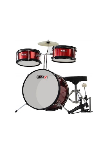 Midex Cd 300 X-Rd Akustik Çocuk Baterisi Davulu Seti & 5 -14 Yaş İçin Full Set Kırmızı